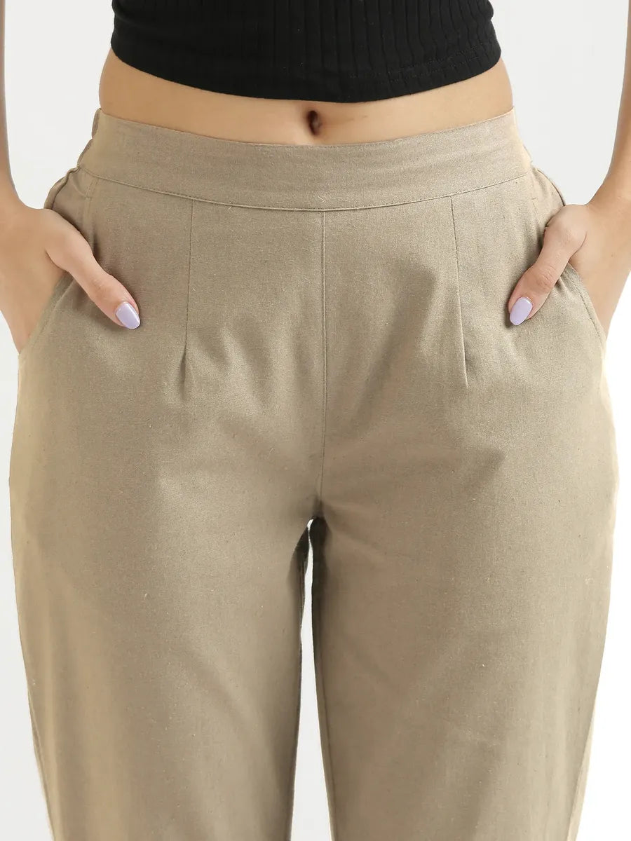 Women Khakhi Cotton Pant