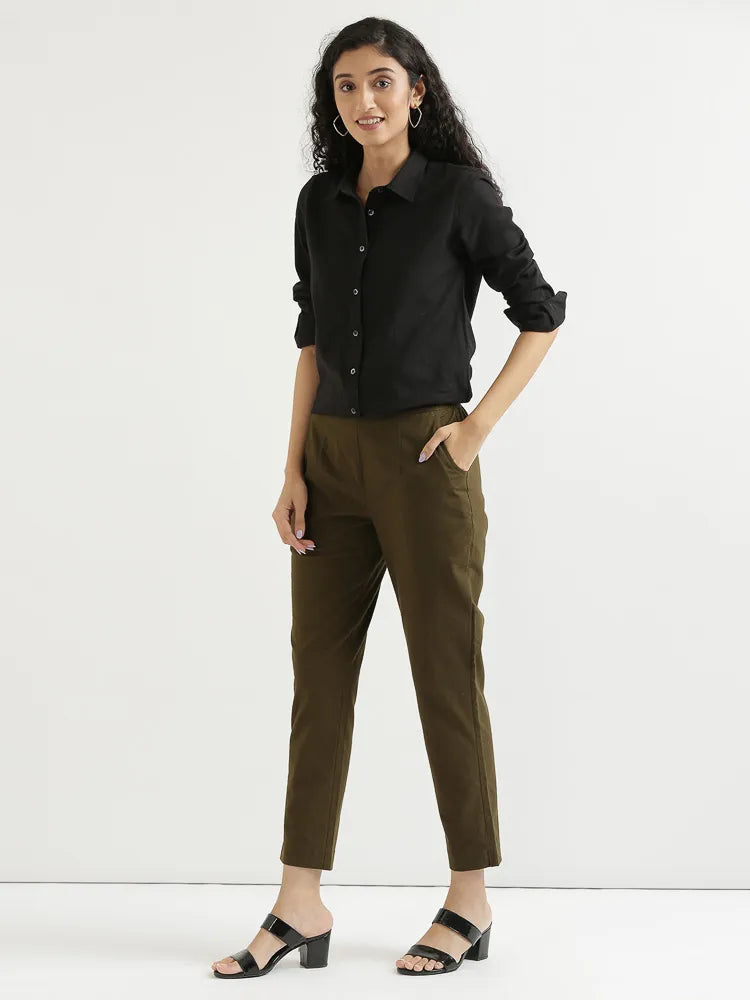 Women Olive Green Cotton Pant