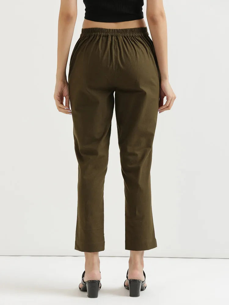 Women Olive Green Cotton Pant