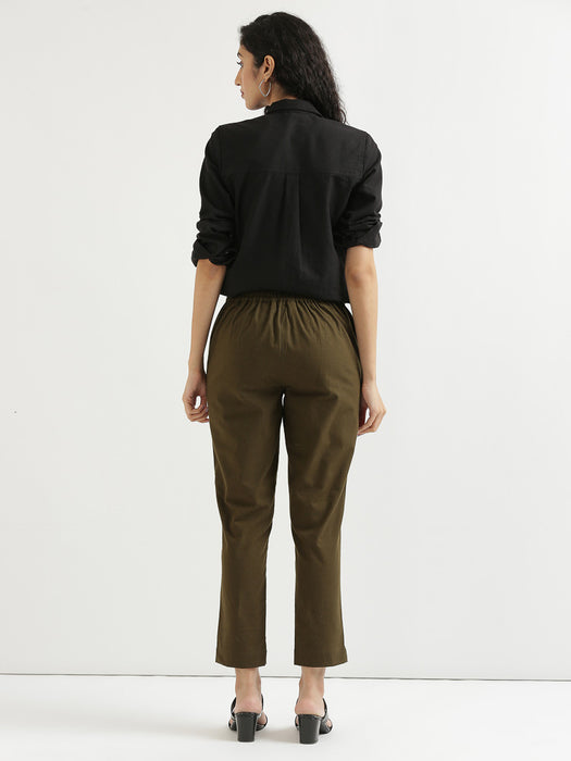 Women Plus Size Olive Green Cotton Pant