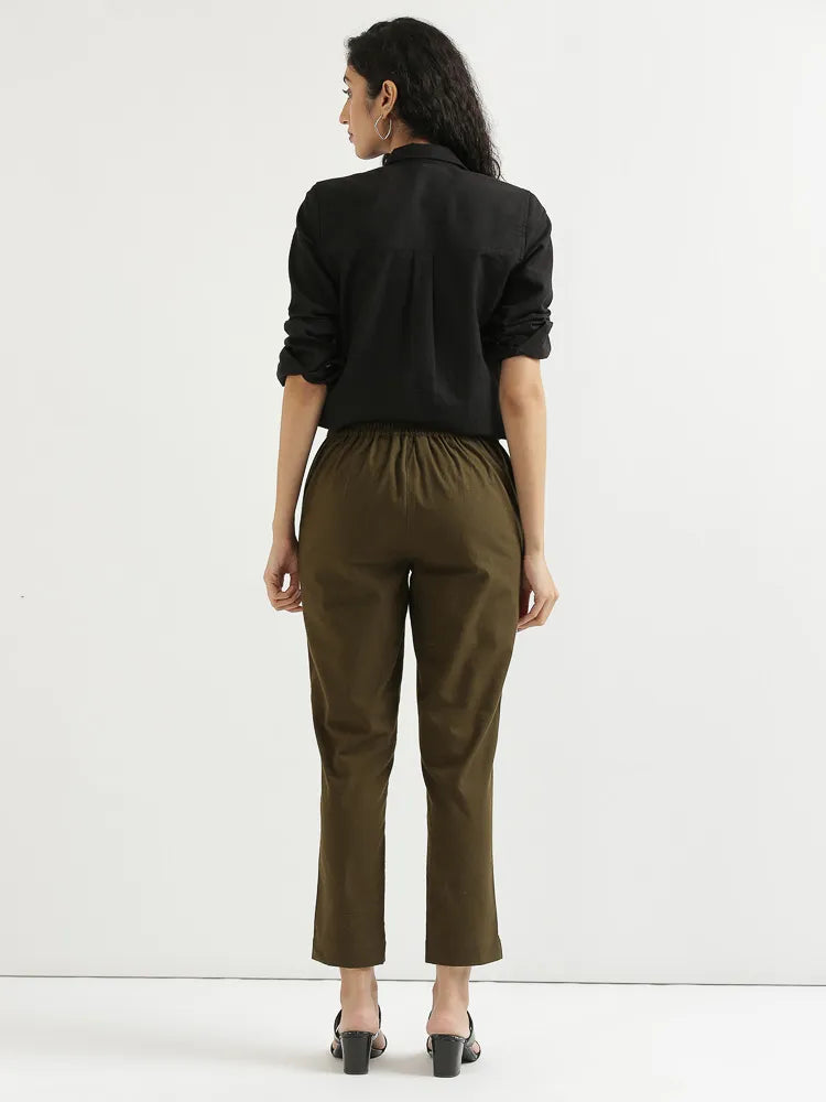 Women Olive Green Cotton Pant
