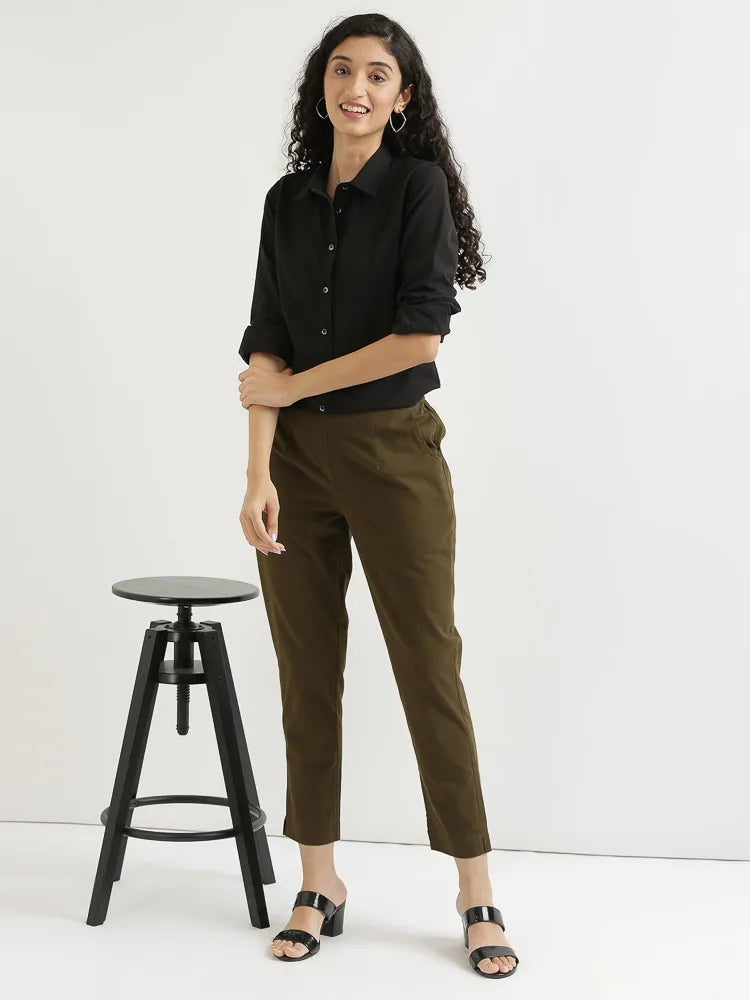 Women Olive Green Cotton Pant