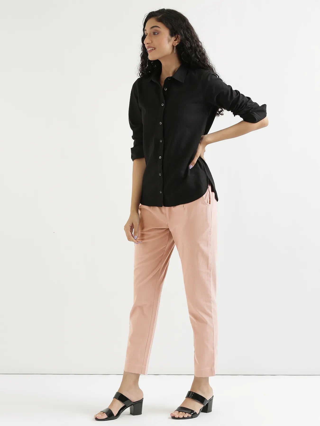 Women Salmon Pink Cotton Pant