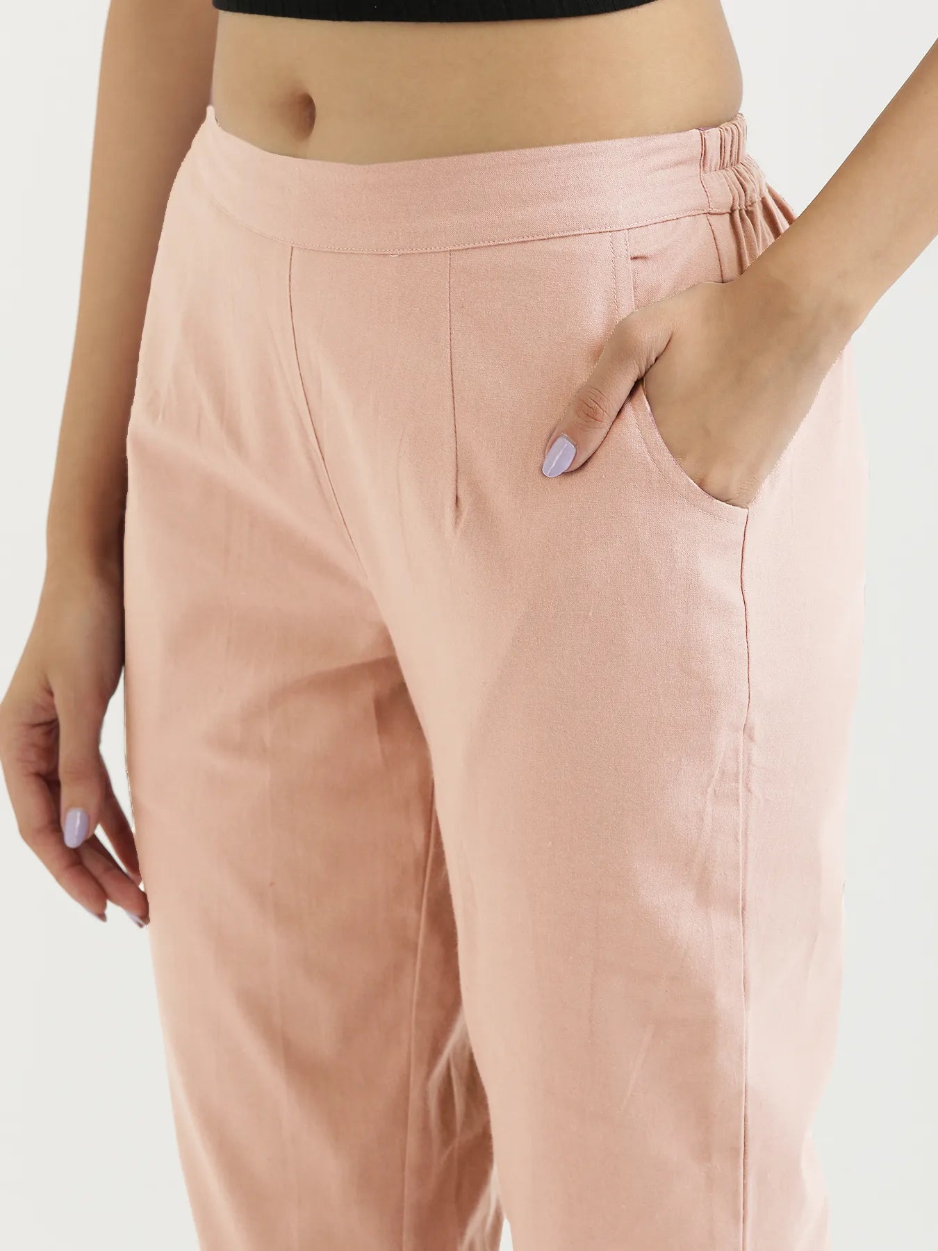 Women Salmon Pink Cotton Pant