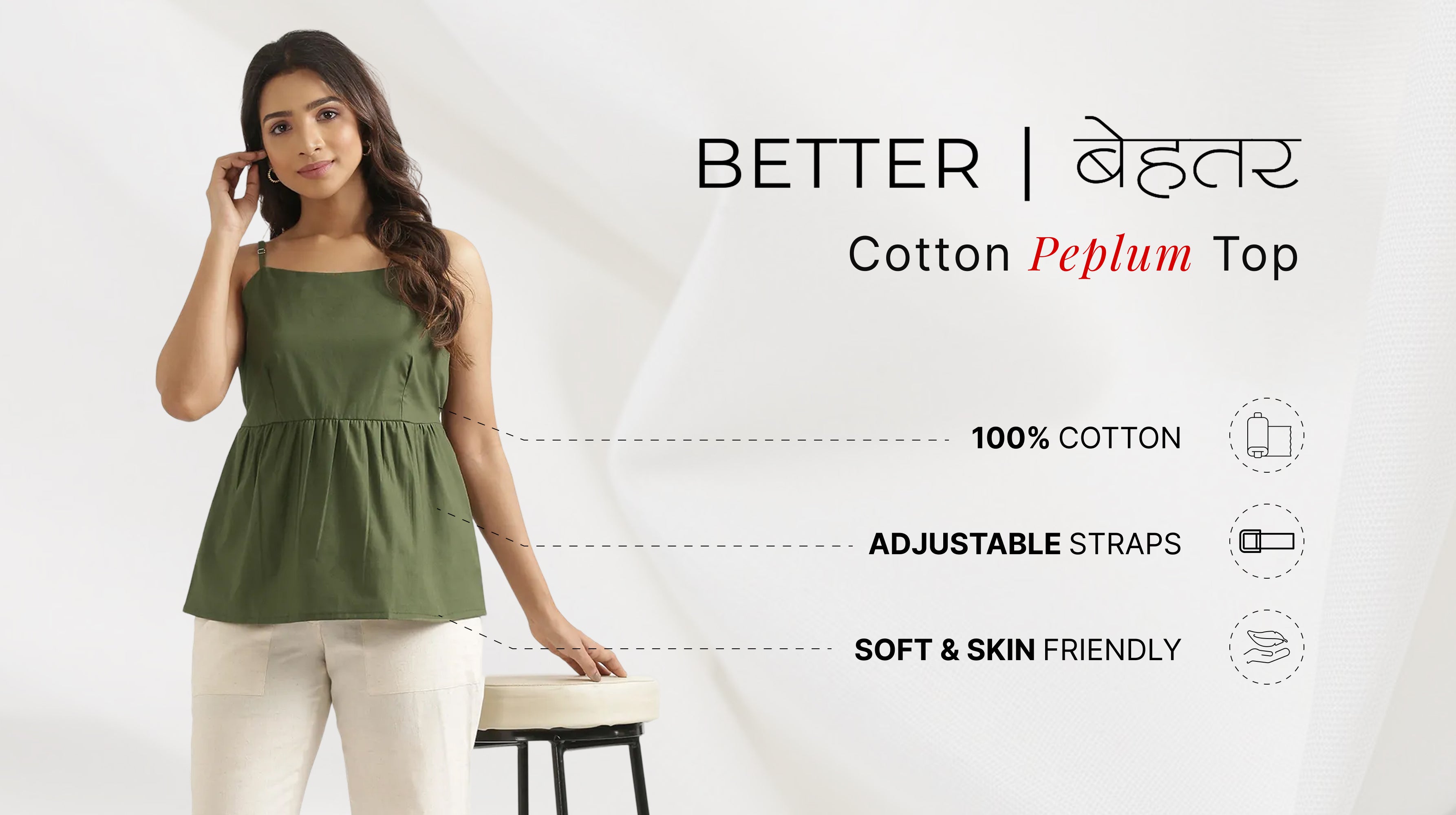 Women Better Cotton Peplum Top banner mobile