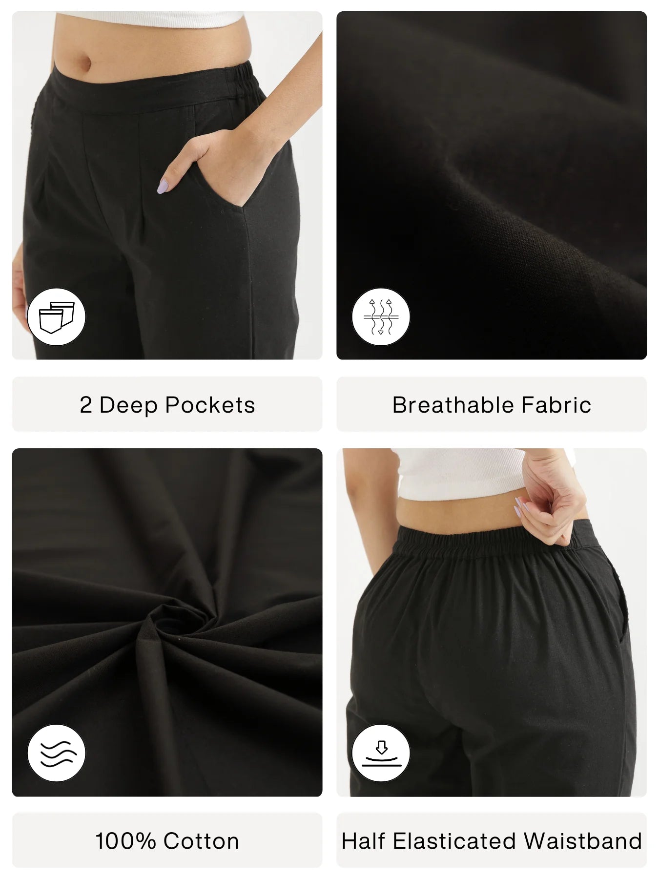 Women Black Cotton Pant