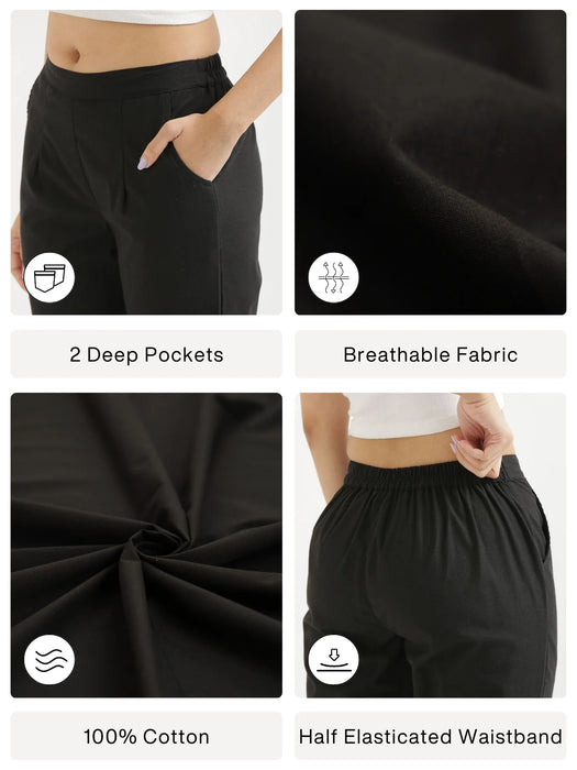 Women Black Cotton Pant