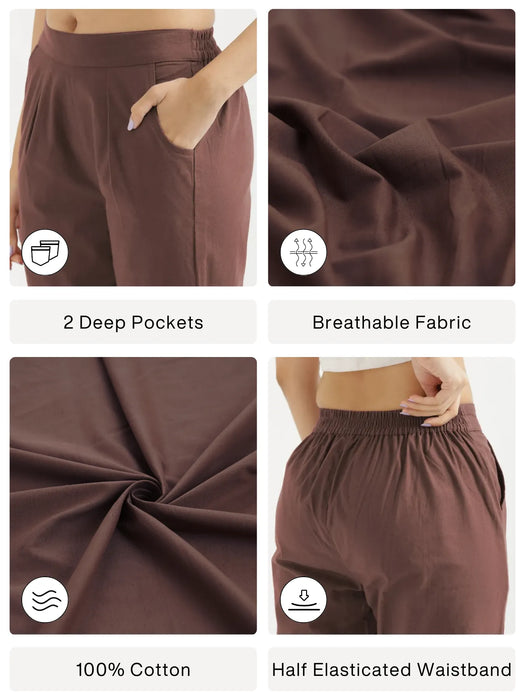 Women Mauve Brown Cotton Pant