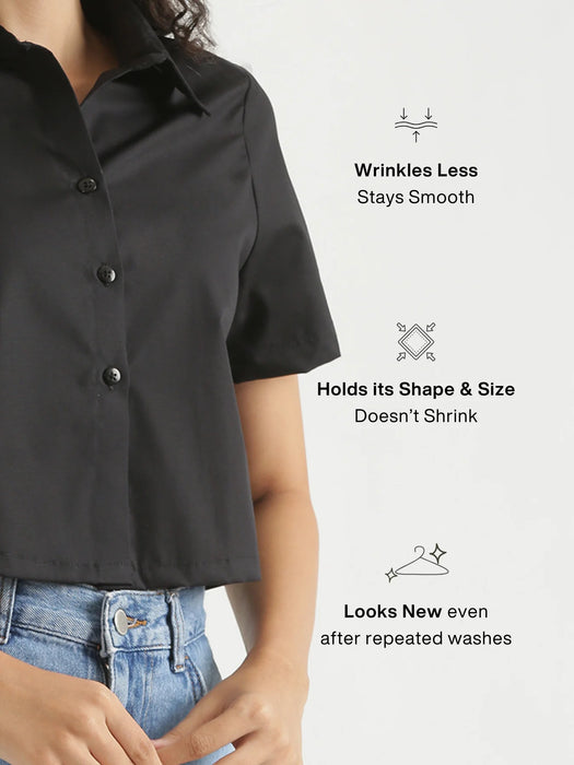 Women Black Better Cotton Crop Shirt