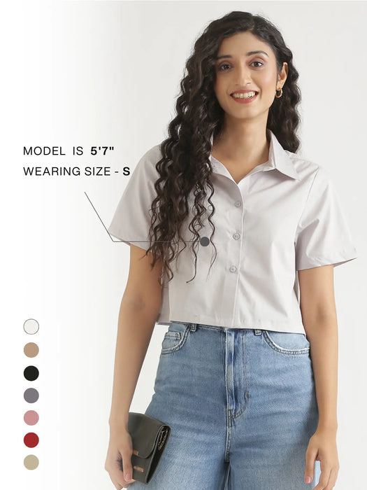 Women Grey Better Cotton Crop Shirt