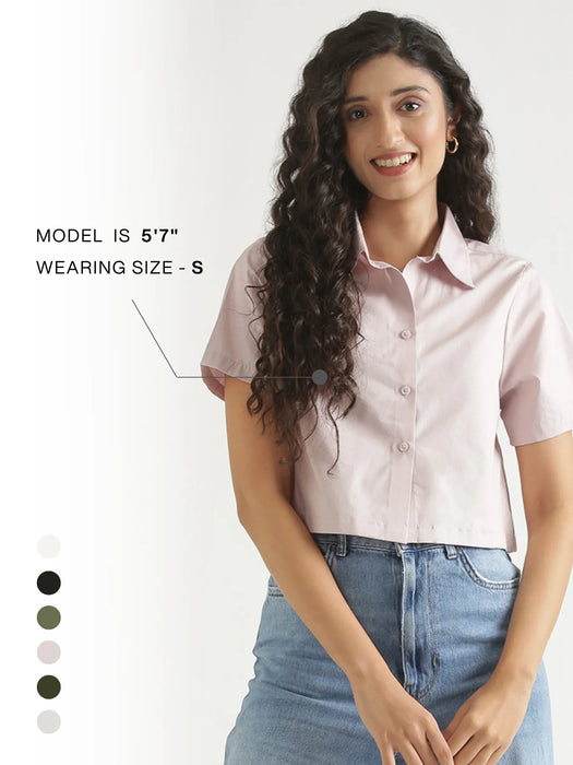Women Mauve Pink Better Cotton Crop Shirt