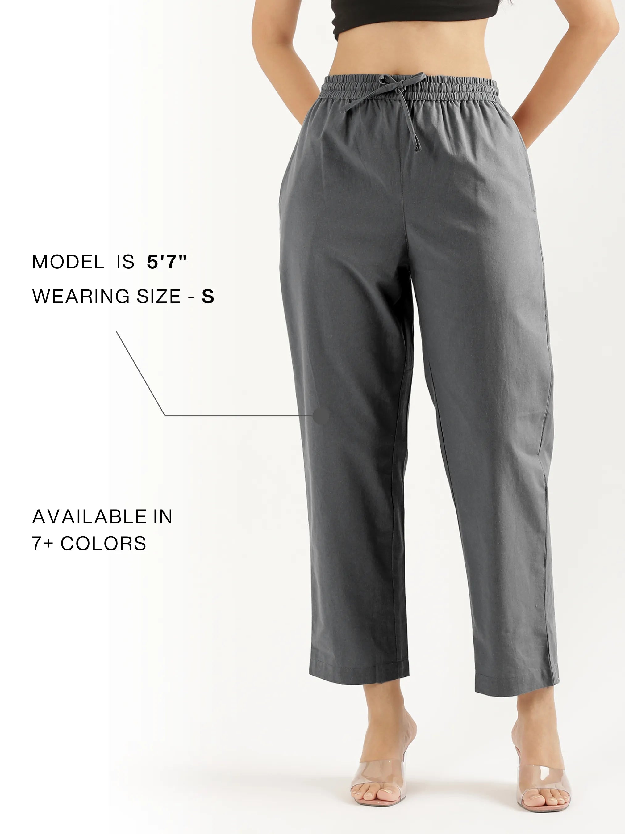 Women Cement Grey Cotton Straight Pant
