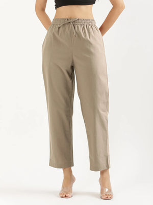 Women Khakhi Cotton Straight Pant