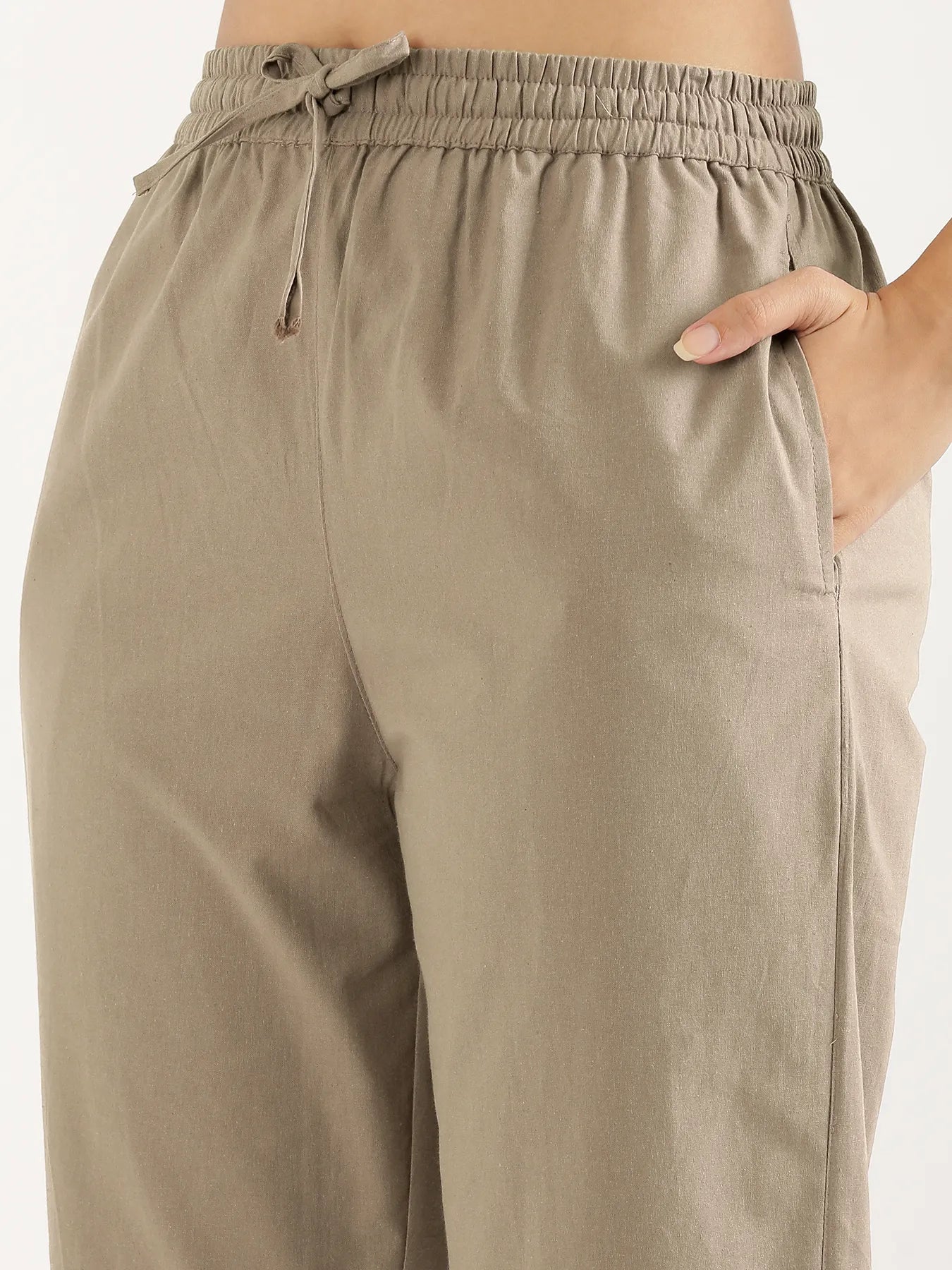 Women Khakhi Cotton Straight Pant