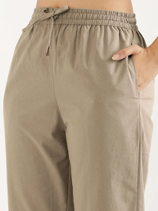 Women Khakhi Cotton Straight Pant