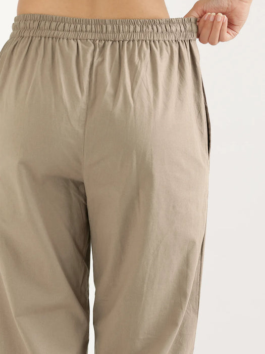 Women Khakhi Cotton Straight Pant