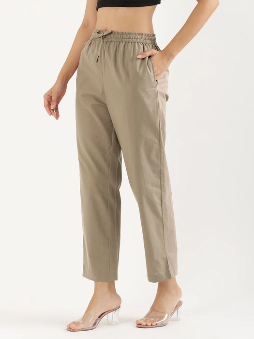 Women Khakhi Cotton Straight Pant