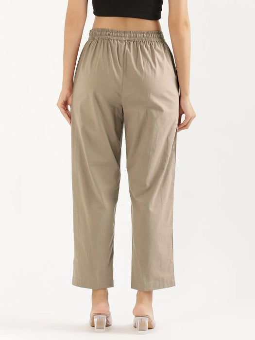 Women Khakhi Cotton Straight Pant