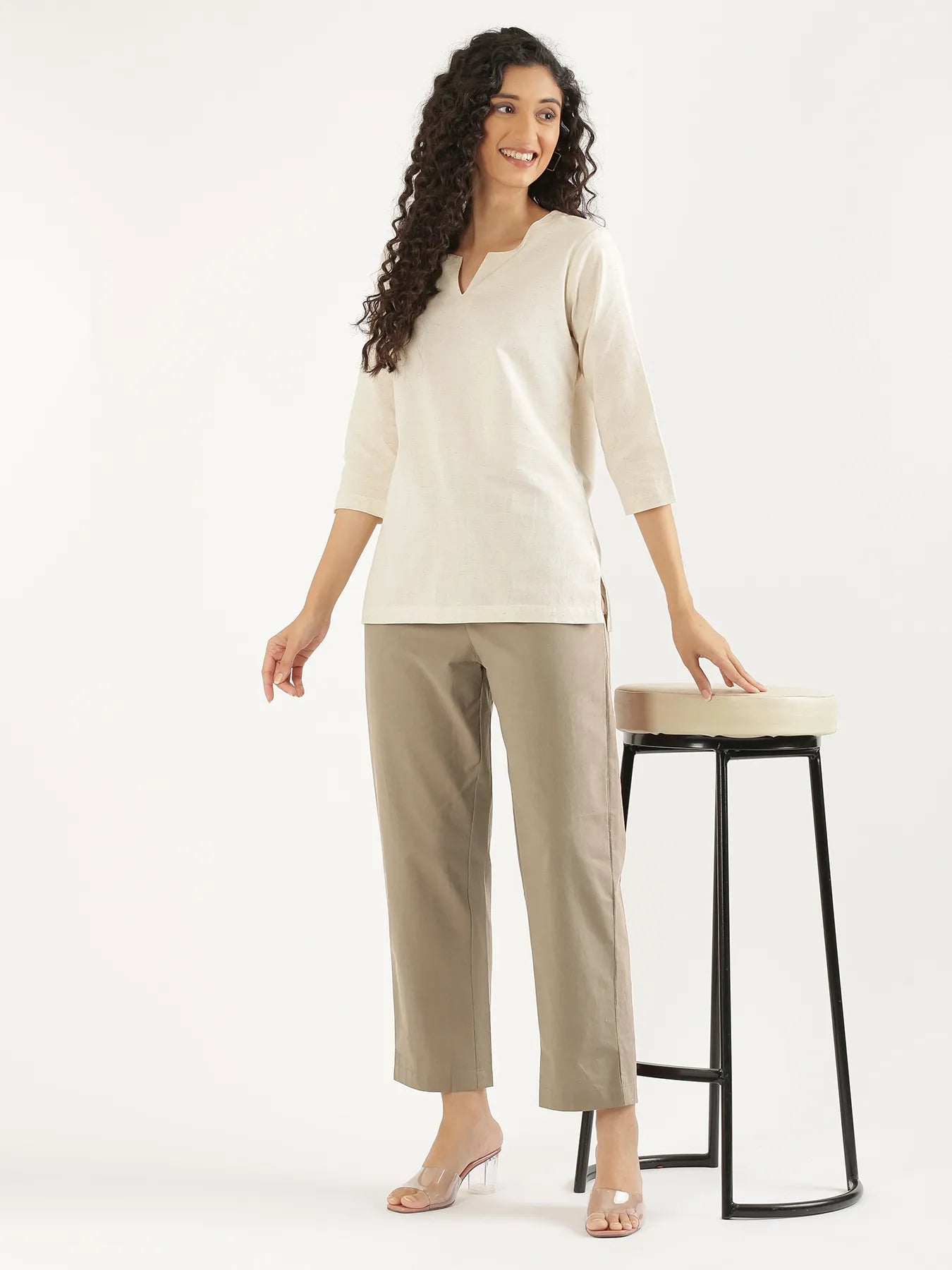 Women Khakhi Cotton Straight Pant