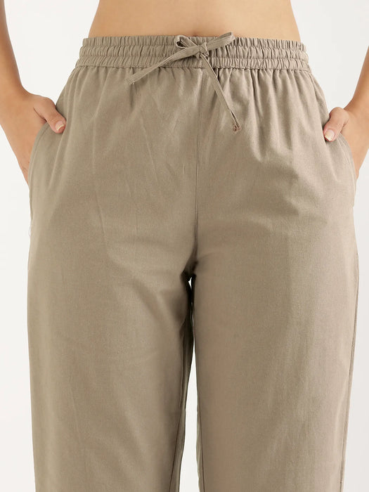 Women Khakhi Cotton Straight Pant