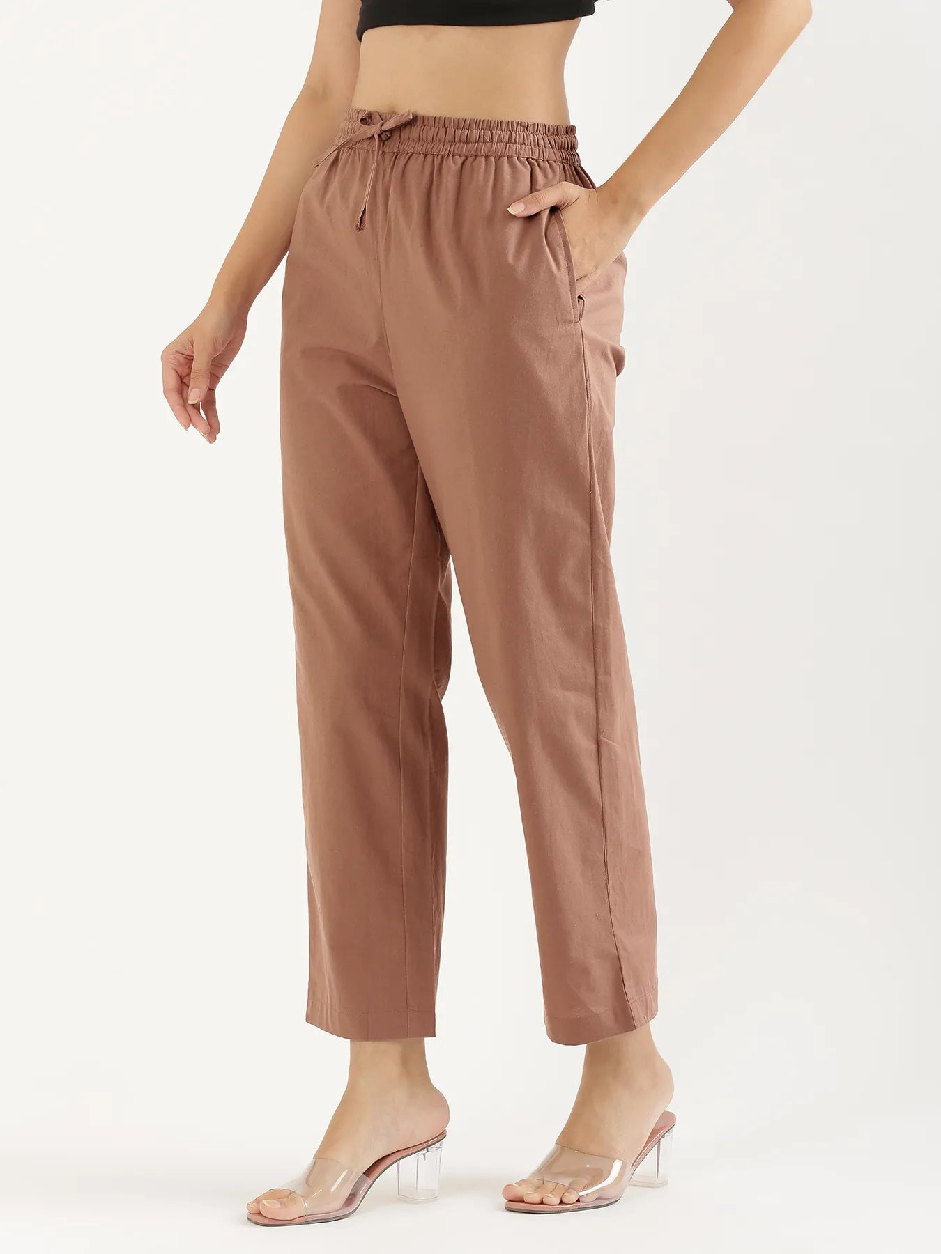 Women Mocha Mousse Cotton Straight Pant