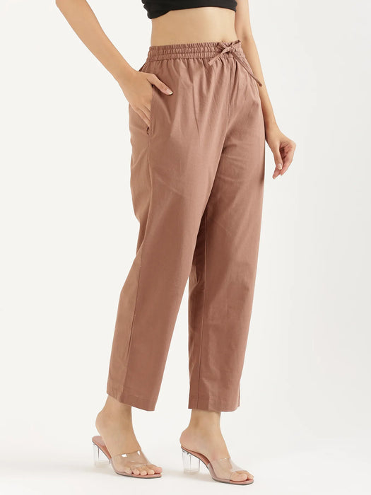 Women Mocha Mousse Cotton Straight Pant