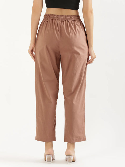 Women Mocha Mousse Cotton Straight Pant