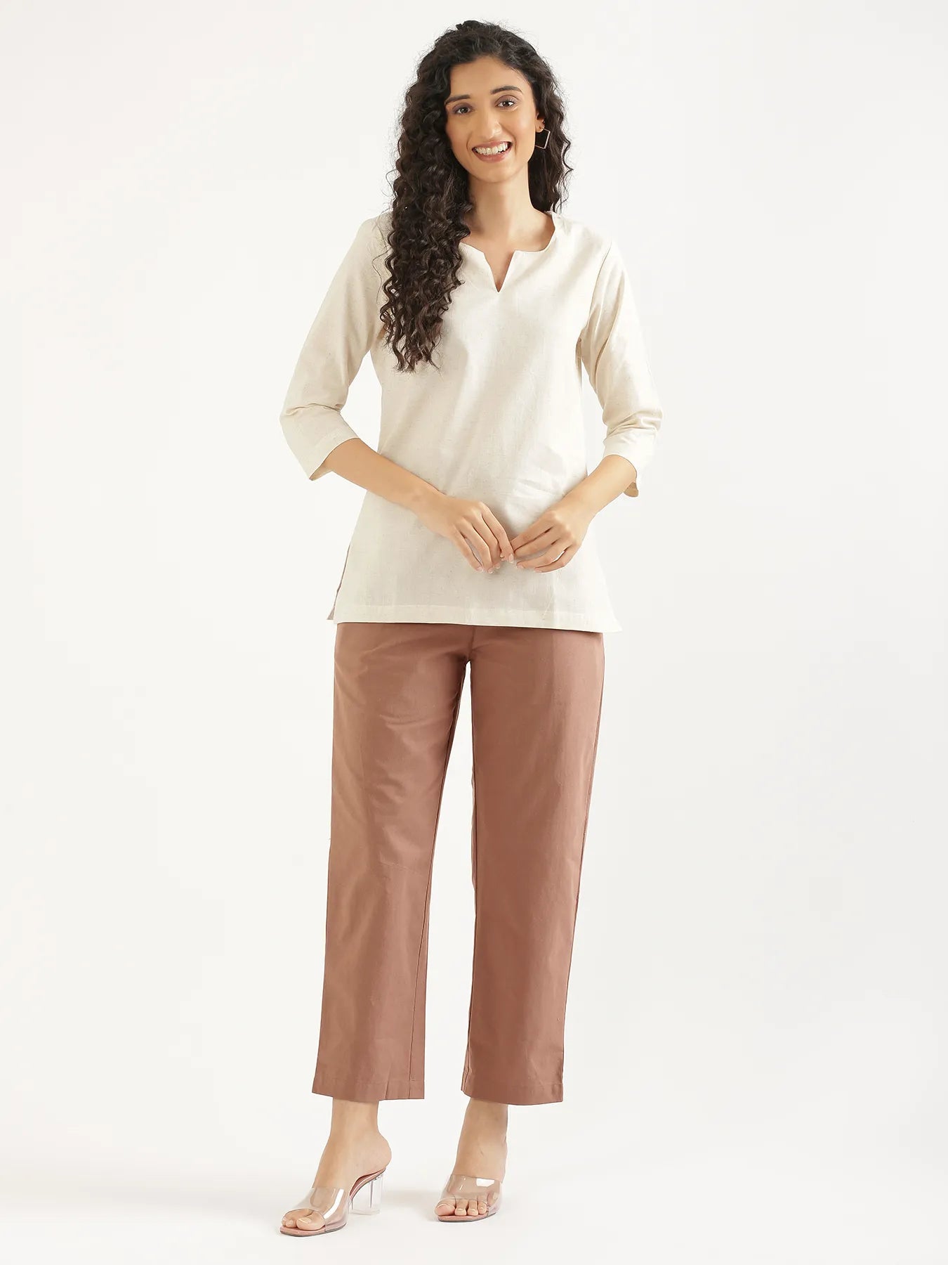 Women Mocha Mouse Cotton Straight Pant