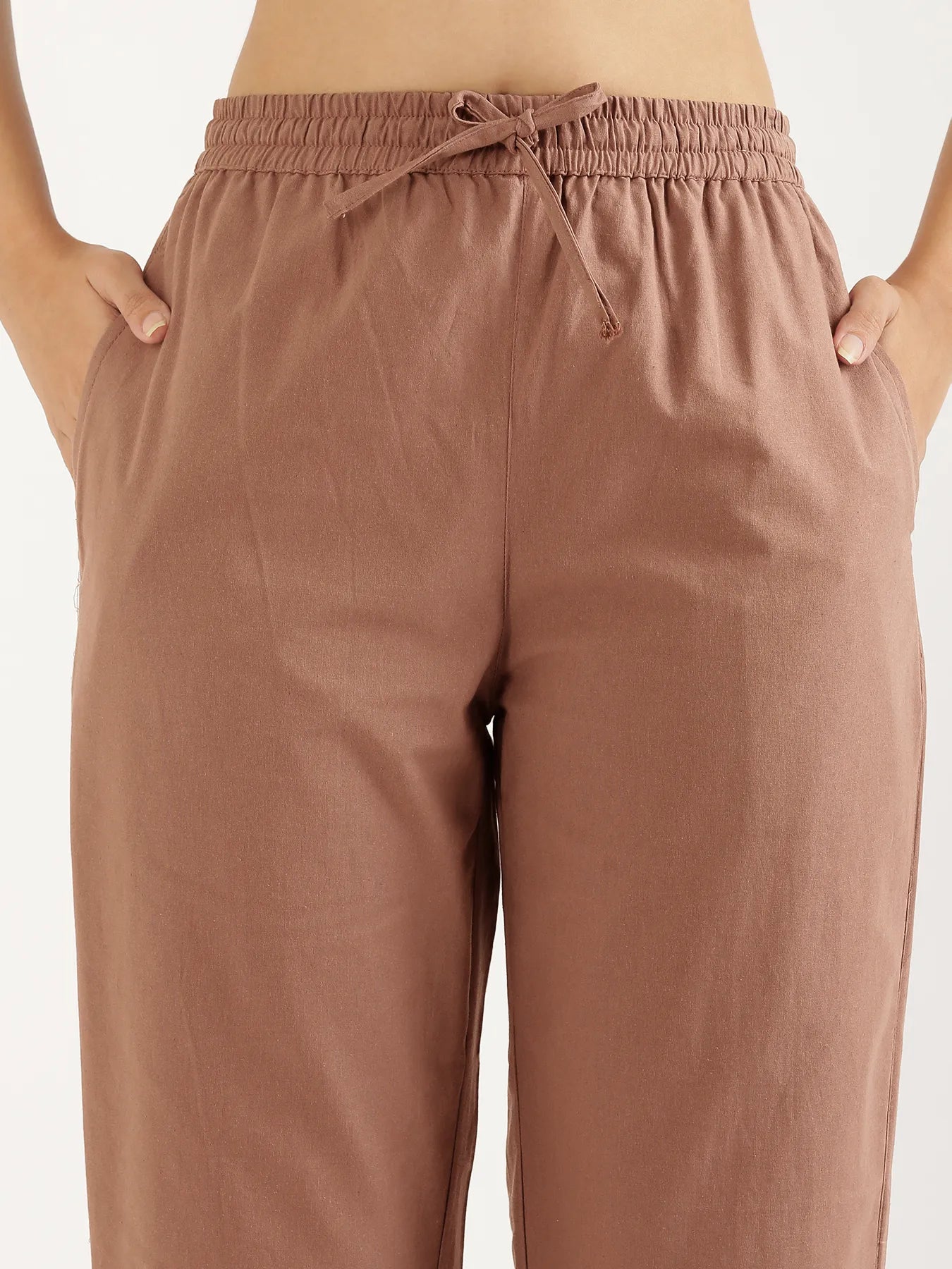 Women Mocha Mousse Cotton Straight Pant