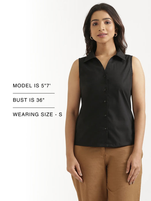 Women Black Better Cotton Sleeveless Shirt