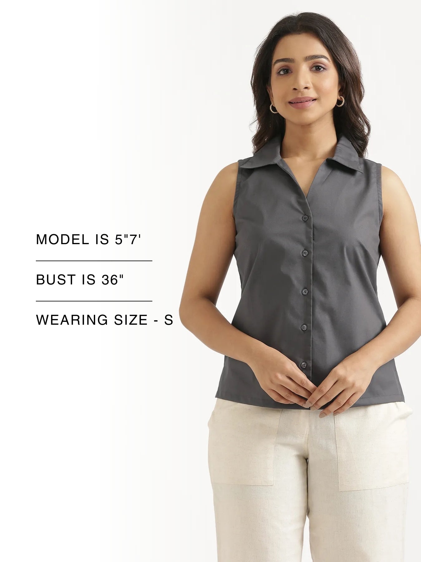 Women Dark Grey Better Cotton Sleeveless Shirt