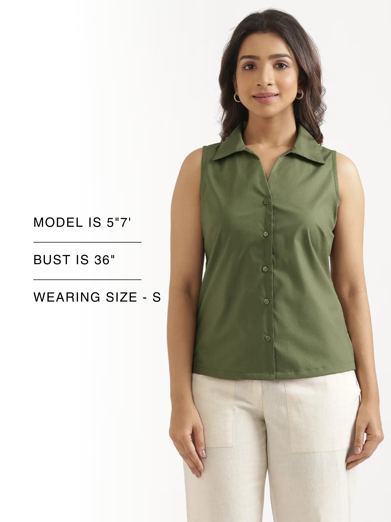 Women Forest Green Better Cotton Sleeveless Shirt