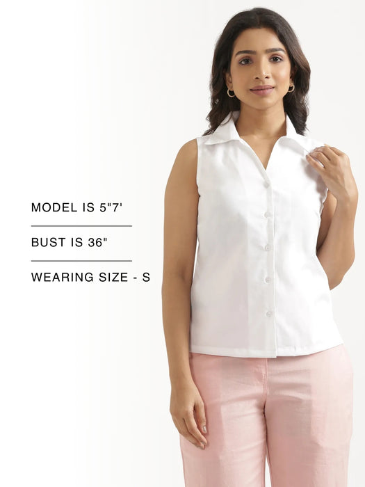 Women White Better Cotton Sleeveless Shirt