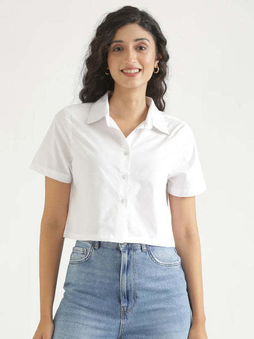 Women White Better Cotton Crop Shirt