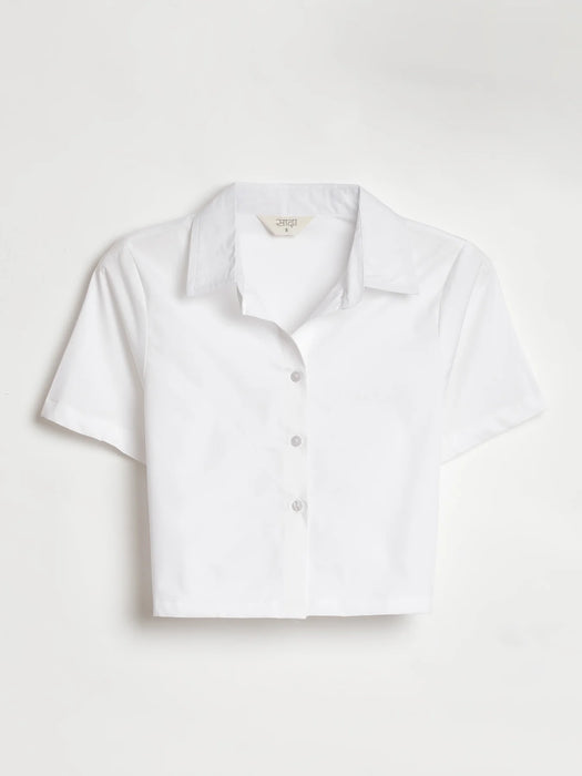 Women White Better Cotton Crop Shirt