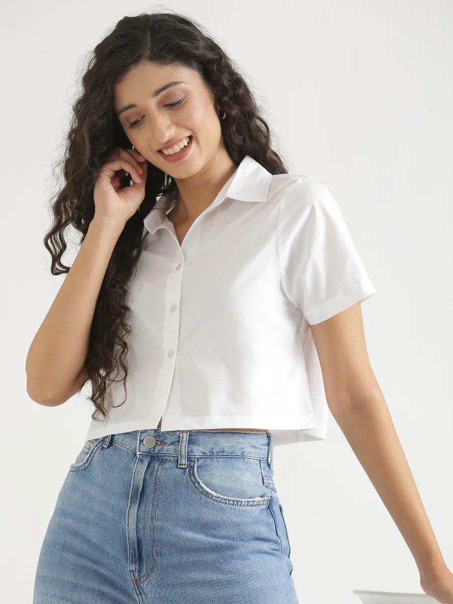 Women White Better Cotton Crop Shirt