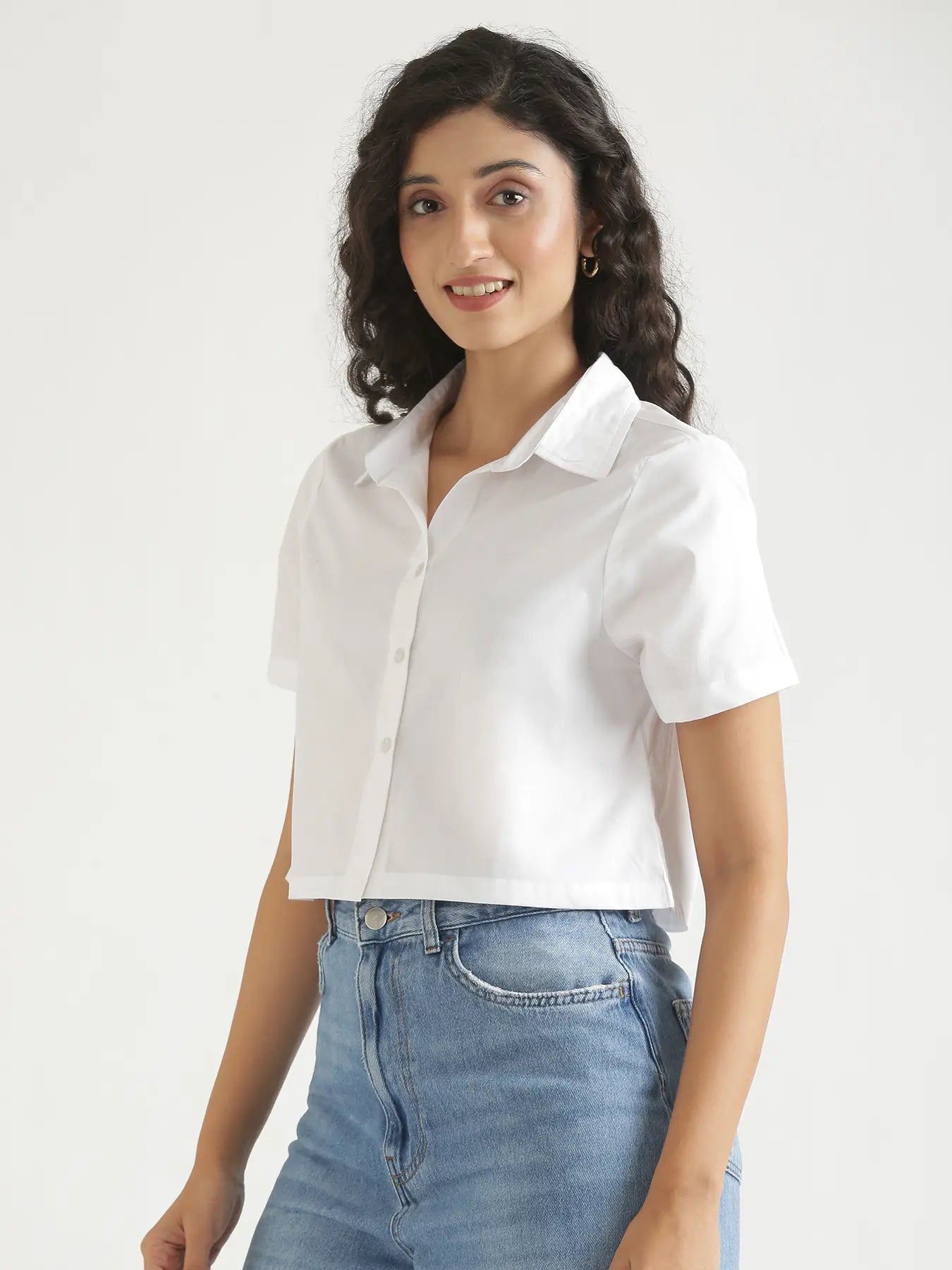 Women White Better Cotton Crop Shirt