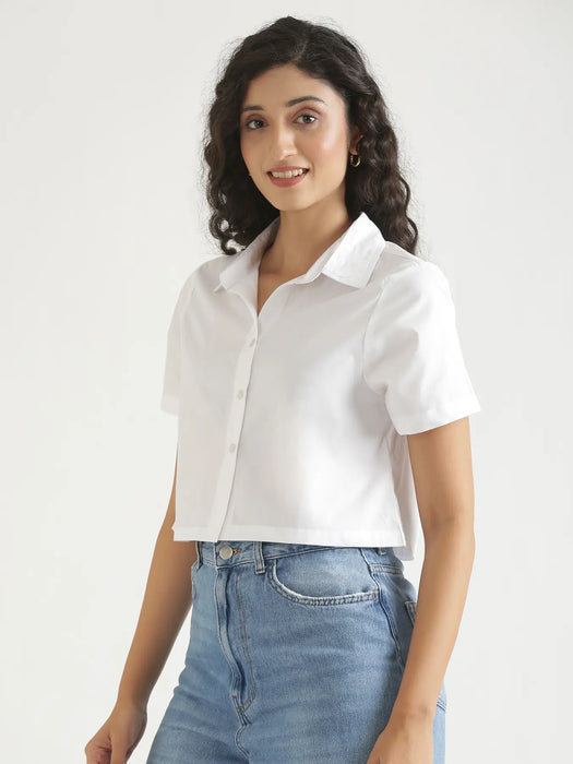 Women White Better Cotton Crop Shirt
