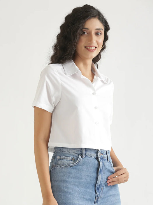 Women White Better Cotton Crop Shirt