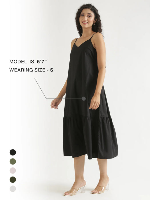 Women Black Better Cotton Tier Dress