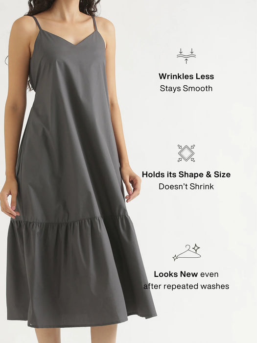 Women Dark Grey Better Cotton Tier Dress