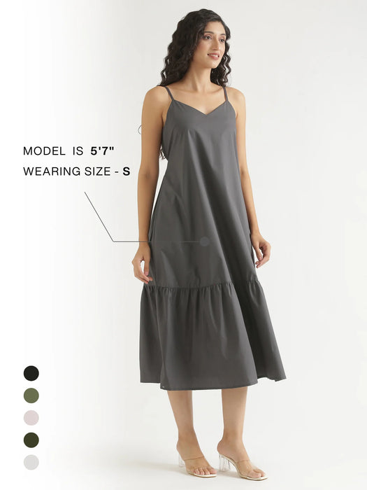 Women Dark Grey Better Cotton Tier Dress