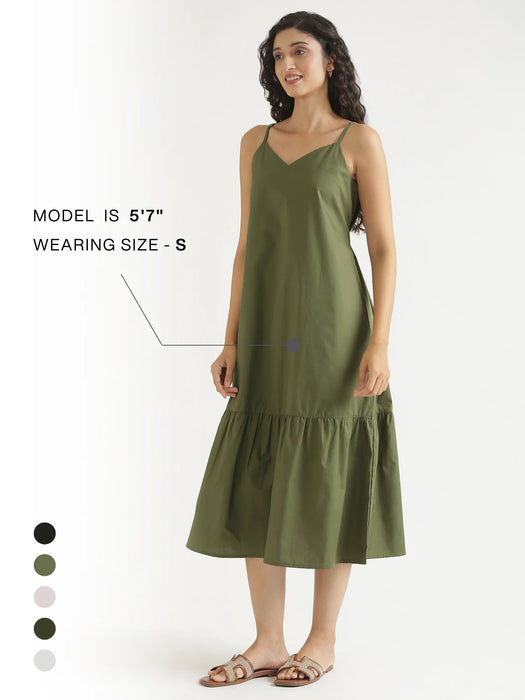Women Forest Green Better Cotton Tier Dress