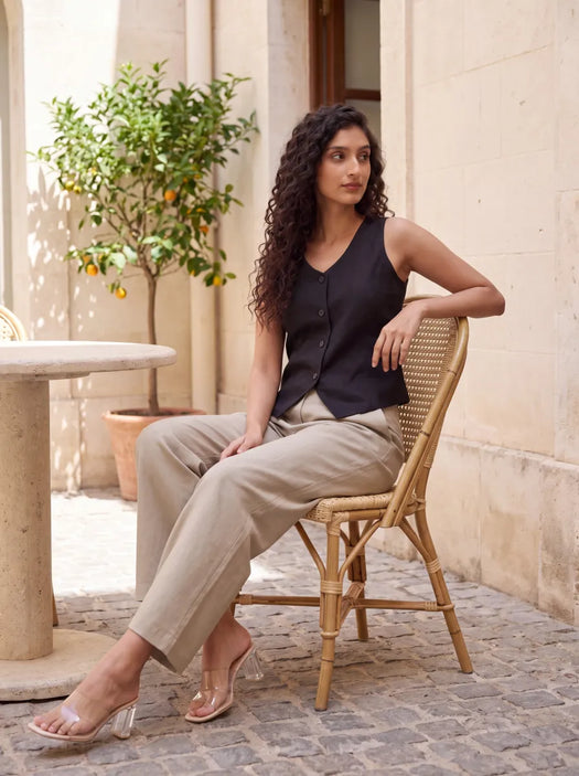 Women Beige Wide Leg Trouser