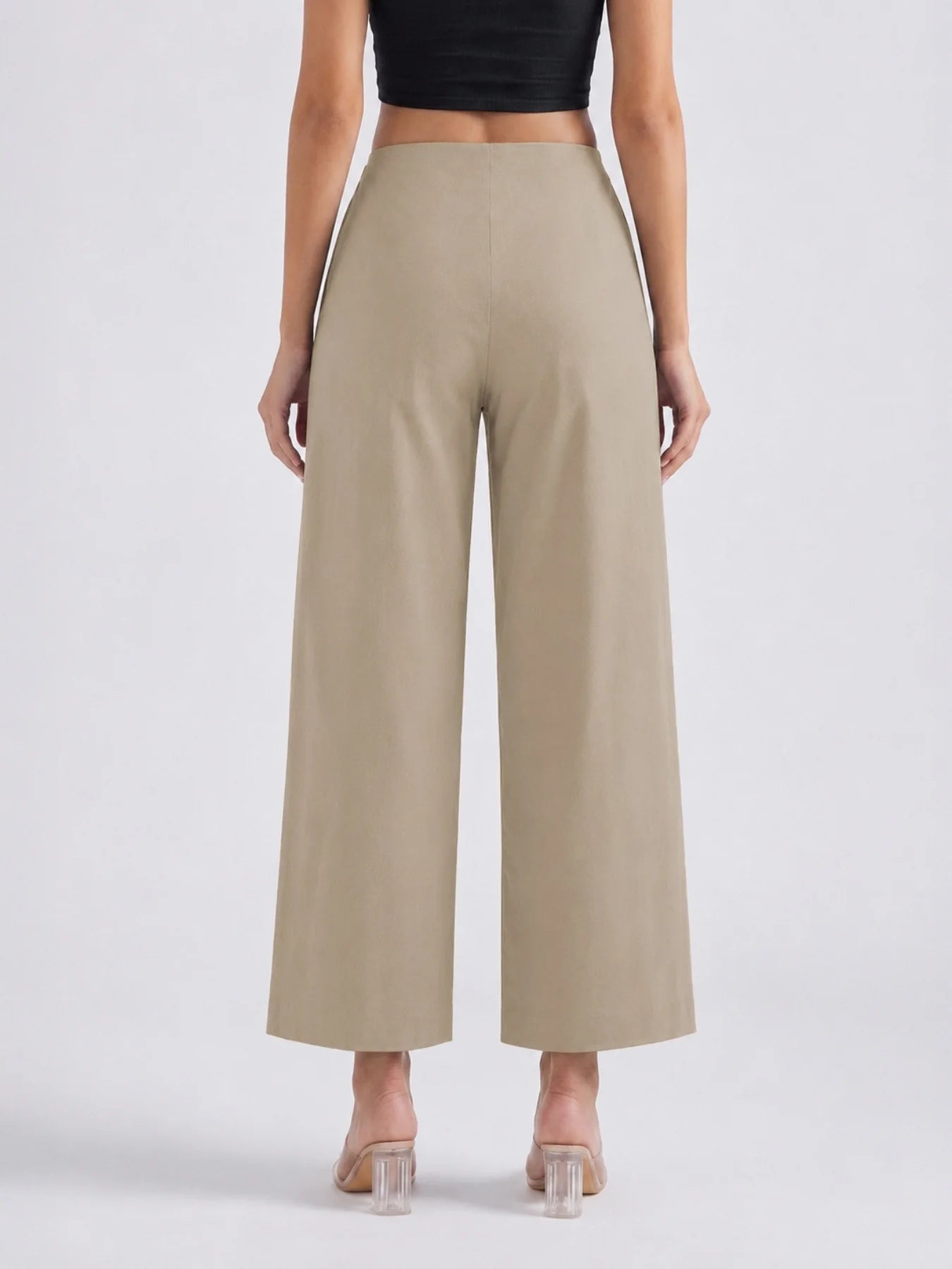 Women Beige Wide Leg Trouser
