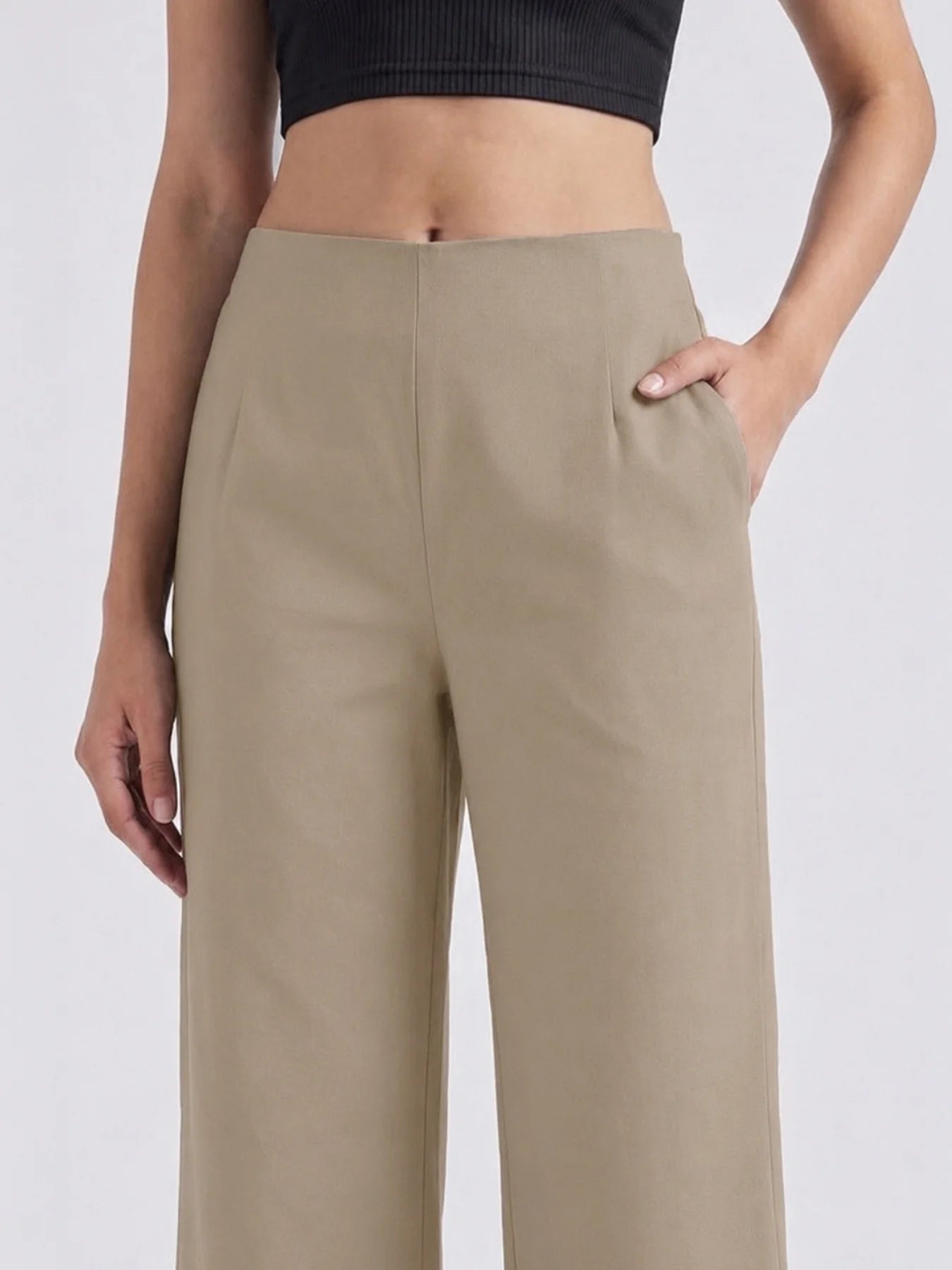 Women Beige Wide Leg Trouser