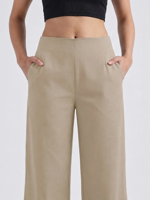 Women Beige Wide Leg Trouser