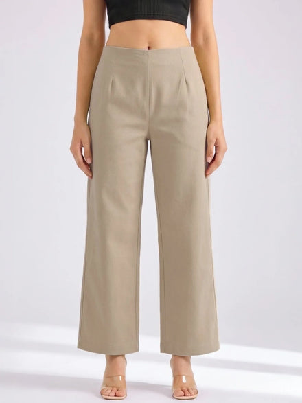 Women Beige Wide Leg Trouser