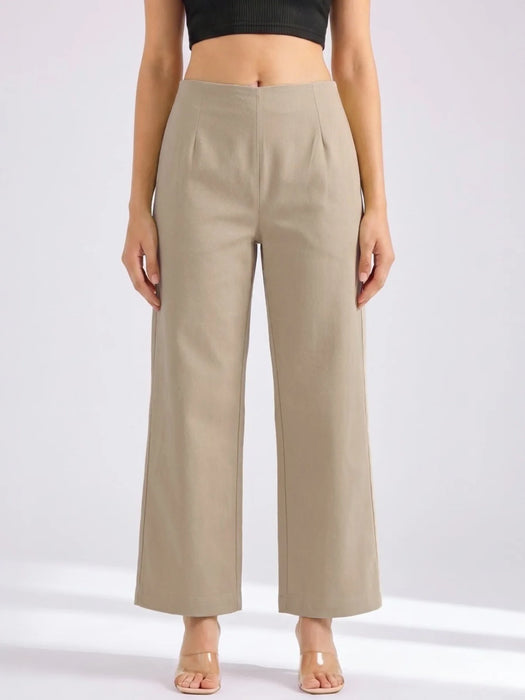 Women Beige Wide Leg Trouser