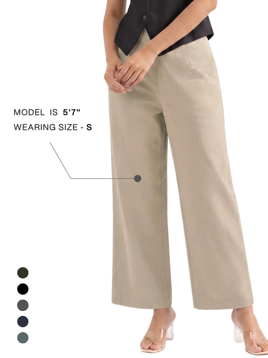 Women Beige Wide Leg Trouser